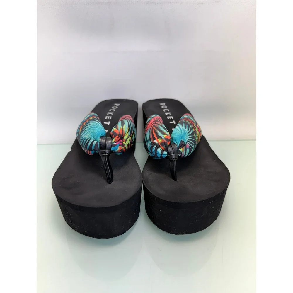 Rocket Dog Platform Flip Flop Sandals Women 6 Black Tropical Y2K Chunky Slides